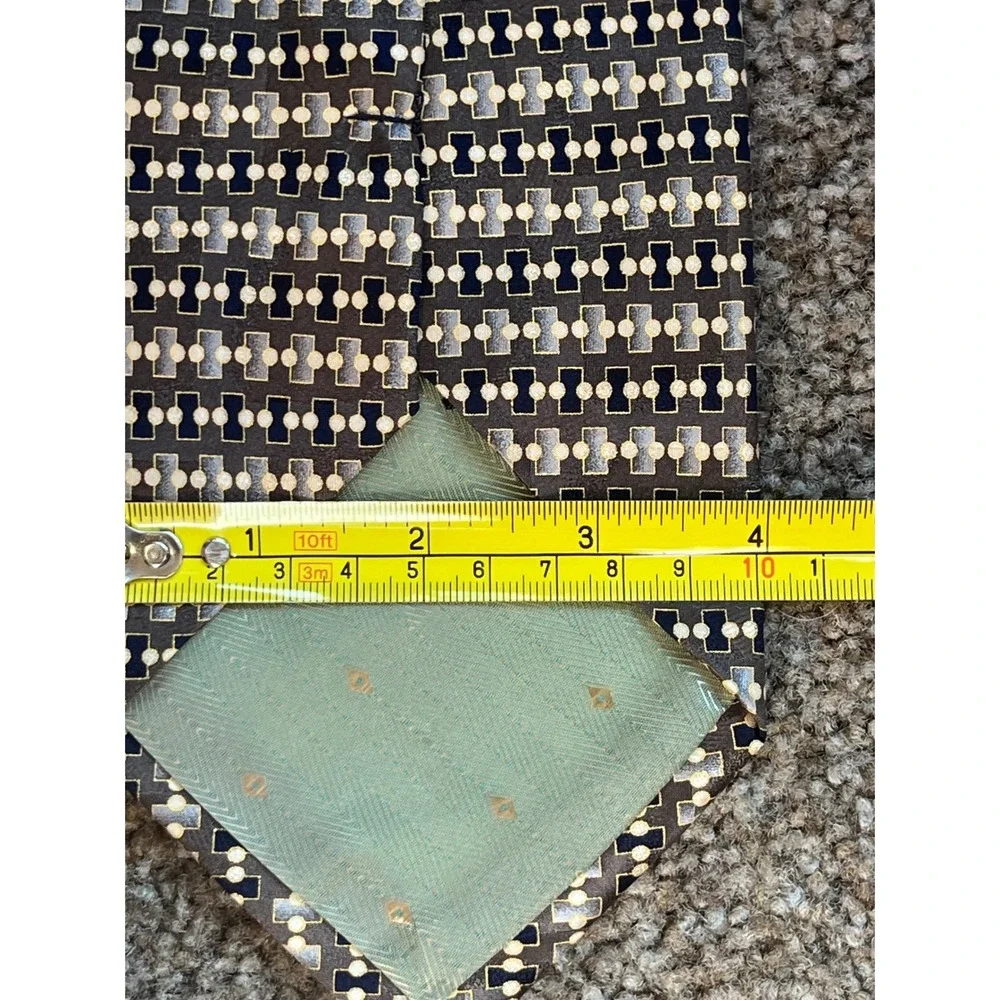 Di Moggio Mens Silk Necktie Navy Blue Grey Geometric Pattern Hand Made 56x4